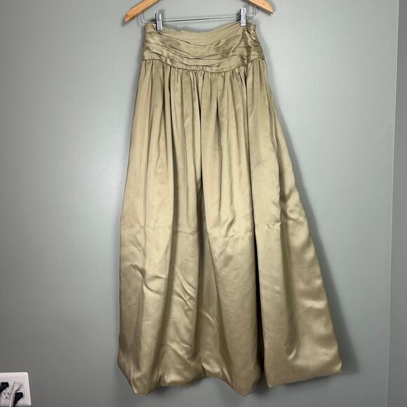 NWT J. McLaughlin Gala Raw Silk Gold Metallic Taffeta Midi Skirt Full sz 4 Small - Picture 2 of 12